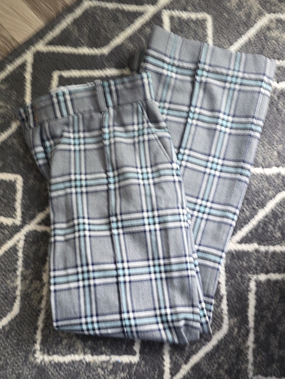 See By Chloe Gray Plaid Pants with Light Blue Stripes